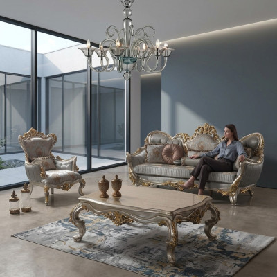 Luksusowy Zestaw Sofowy Kompletny Zestaw Sof Szara Sofa Tapicerowana Sofa Tkaninowa
