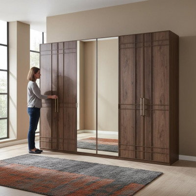 Szafa sypialniana Szafa Brown Drewno Lustro 6 drzwi
