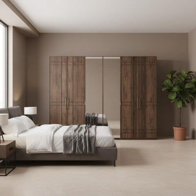 Szafa sypialniana Szafa Brown Drewno Lustro 6 drzwi