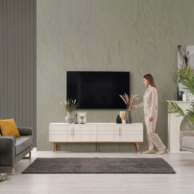 Szafka pod TV Komoda Nowoczesna Szafa RTV Salon Białe Drewno