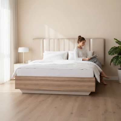 Rama łóżka Podwójne łóżko z Podstawą łóżka Beżowy Materiał Luxury Modern