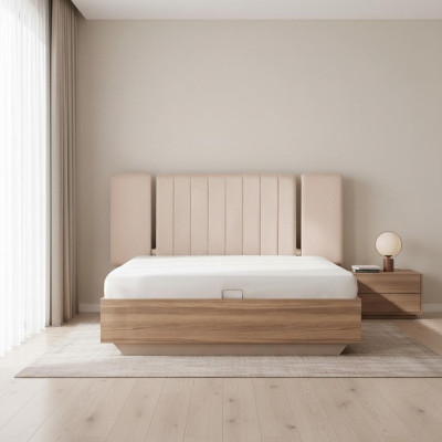 Rama łóżka Podwójne łóżko z Podstawą łóżka Beżowy Materiał Luxury Modern