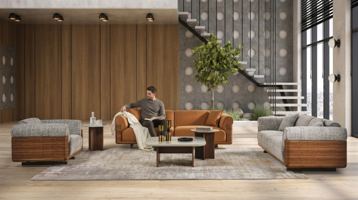 Zestaw kanapowy Zestaw sofowy Kompletna sofa tapicerowana Brown Material Sofa materiałowa