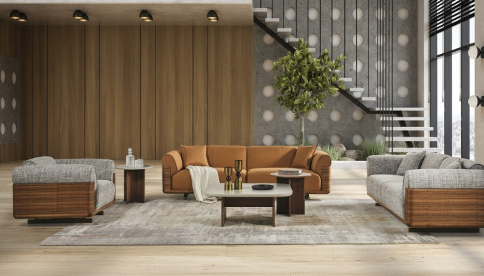 Zestaw kanapowy Zestaw sofowy Kompletna sofa tapicerowana Brown Material Sofa materiałowa