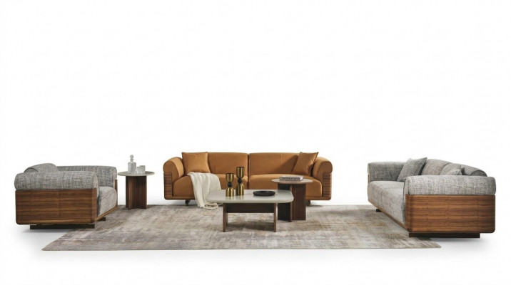 Zestaw kanapowy Zestaw sofowy Kompletna sofa tapicerowana Brown Material Sofa materiałowa