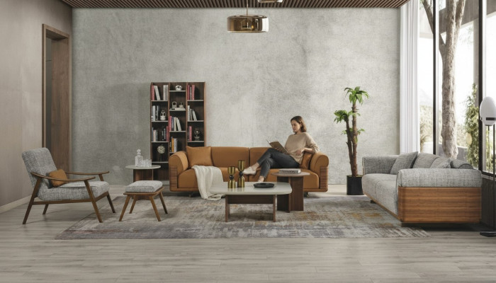 Zestaw sofowy tapicerowany Zestaw sofowy Kompletna sofa z tkaniny w kolorze brązowym