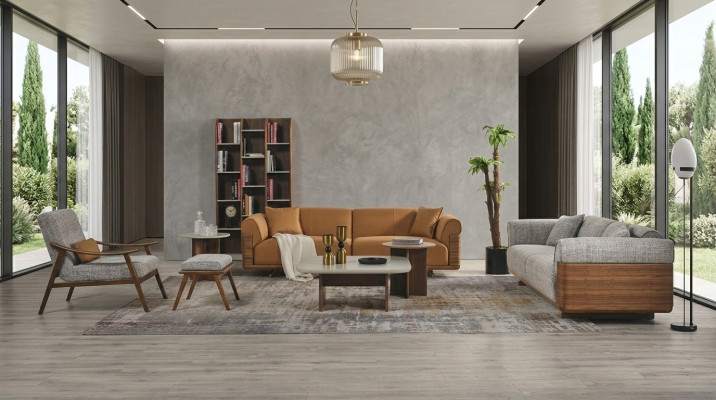 Zestaw sofowy tapicerowany Zestaw sofowy Kompletna sofa z tkaniny w kolorze brązowym