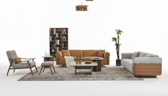 Zestaw sofowy tapicerowany Zestaw sofowy Kompletna sofa z tkaniny w kolorze brązowym