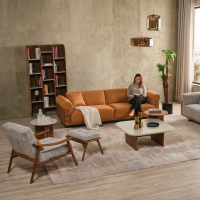 Zestaw sofowy Kompletna sofa tapicerowana brązowa trzyosobowa Fotel Modern 3-częściowa