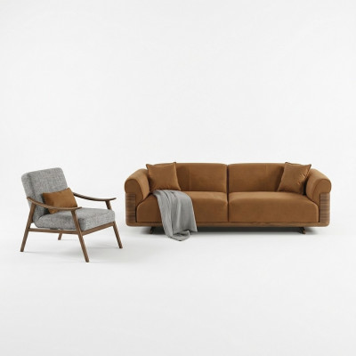Zestaw sofowy Kompletna sofa tapicerowana brązowa trzyosobowa Fotel Modern 3-częściowa