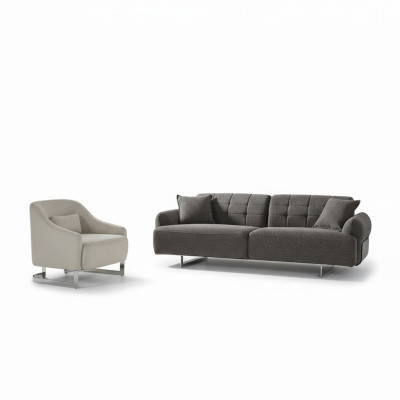 Kanapy Sofa Tapicerowana Szara Kompletna Trzyosobowa Fotel Nowoczesne Sofy Dwuczęściowe Nowość