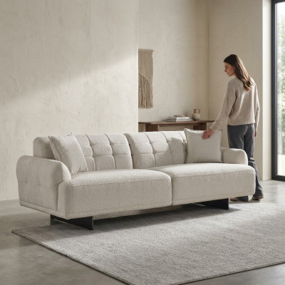 Sofa trzyosobowa 3 miejsce do siedzenia Sofa tapicerowana Materiał Poliester Kanapa Nowoczesny Biały