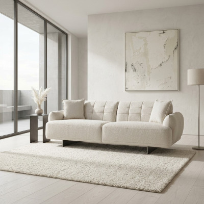 Sofa trzyosobowa 3 miejsce do siedzenia Sofa tapicerowana Materiał Poliester Kanapa Nowoczesny Biały
