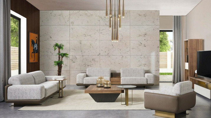 Grupa Couchen Kompletna sofa tapicerowana szara sofa materiałowa Zestaw sofowy 3-częściowy