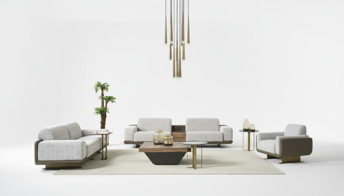 Grupa Couchen Kompletna sofa tapicerowana szara sofa materiałowa Zestaw sofowy 3-częściowy