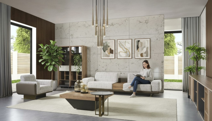 Ustawić czteroosobowy Zestaw sofowy Fotel Materiał Sofa Nowoczesna Sofa Materiałowa