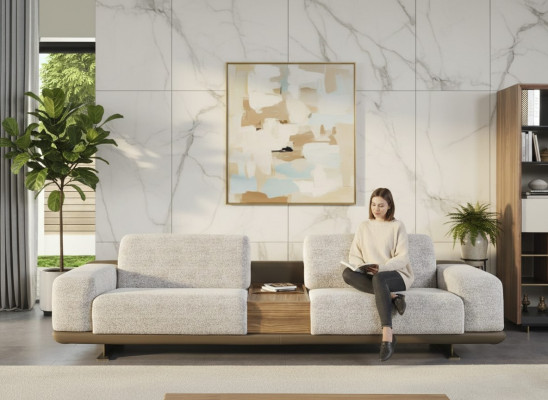 Sofa czteroosobowa kanapa 4 miejsce do siedzenia szara materiałowa nowoczesna sofa tapicerowana