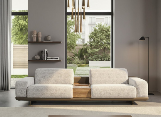 Sofa czteroosobowa kanapa 4 miejsce do siedzenia szara materiałowa nowoczesna sofa tapicerowana