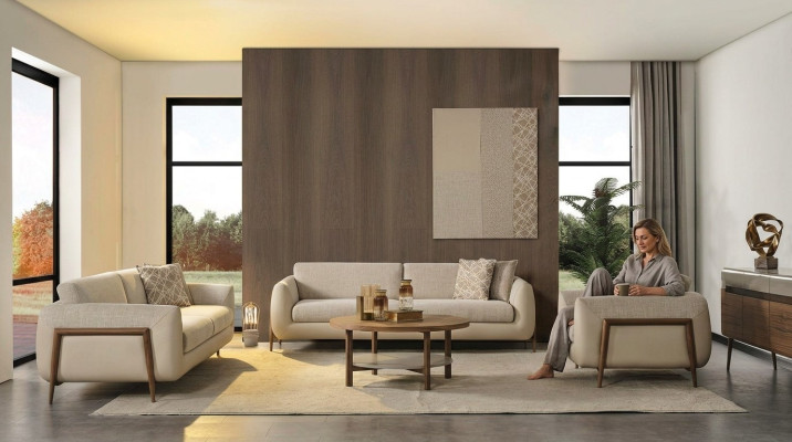 Luksusowe kanapy Tapicerowana sofa beżowa Kompletne trzyosobowe sofy Fotel 3-częściowe