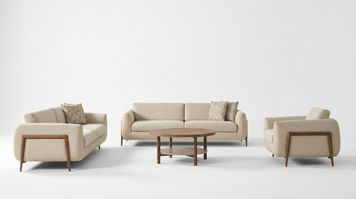 Luksusowe kanapy Tapicerowana sofa beżowa Kompletne trzyosobowe sofy Fotel 3-częściowe