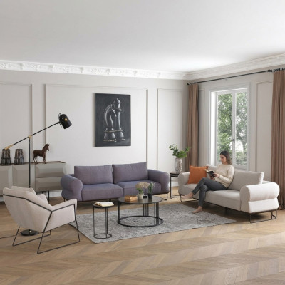 Luksusowy kompletny komplet wypoczynkowy tapicerowany Zestaw sofowy Biała sofa materiałowa