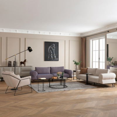 Luksusowy kompletny komplet wypoczynkowy tapicerowany Zestaw sofowy Biała sofa materiałowa
