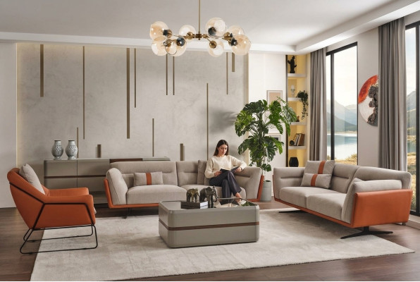 Zestaw sofowy Komplet sofowy Sofa tapicerowana w kolorze pomarańczowym