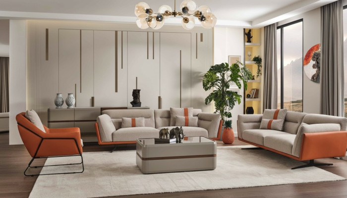 Zestaw sofowy Komplet sofowy Sofa tapicerowana w kolorze pomarańczowym