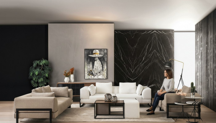 Zestaw sofowy Kompletna sofa tapicerowana komplet wypoczynkowy z szarego materiału