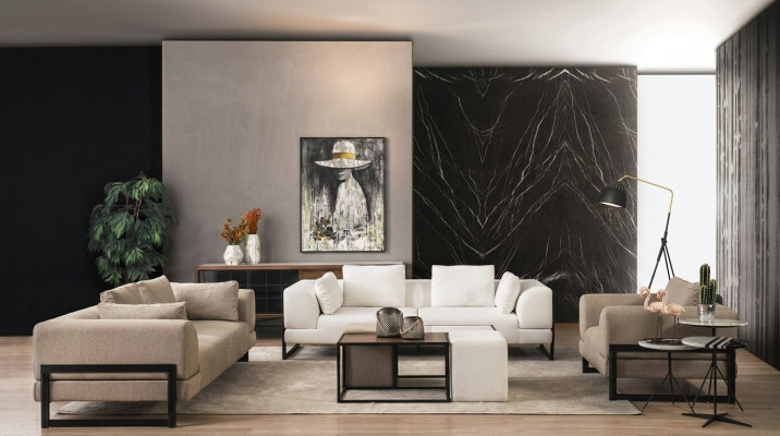Zestaw sofowy Kompletna sofa tapicerowana komplet wypoczynkowy z szarego materiału