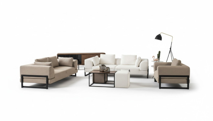 Zestaw sofowy Kompletna sofa tapicerowana komplet wypoczynkowy z szarego materiału