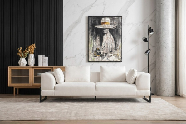 Sofa trzyosobowa 3 miejsce do siedzenia sofa tapicerowana Biały Materiał sofa materiałowa Sofy drewniane
