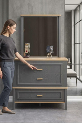 Ustawić Kredens z Lustro Drewno Sypialnia Grey Set Stół konsolowy