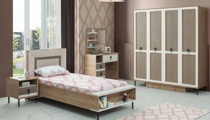Sypialnia Zestawy Łóżko młodzieżowe łóżko składane Brązowe Drewno Zestaw 5-częściowy Łóżko Modern