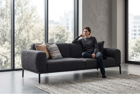 Elegancka sofa tapicerowana 3 miejsce do siedzenia kanapa trzyosobowa szara materiałowa nowoczesna sofa tapicerowana