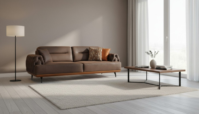 Sofa Tapicerowana Sofa Trzyosobowa 3 Siedziba Kanapa Brązowa Sofa Tkaninowa Materiał Nowoczesny