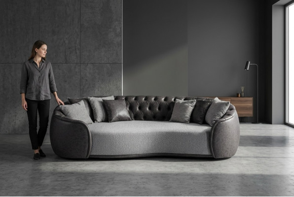 Ponadczasowa elegancja Sofa trzyosobowa Chesterfield 3 miejsce do siedzenia Sofa z szarej tkaniny Sofa tapicerowana materiałowo
