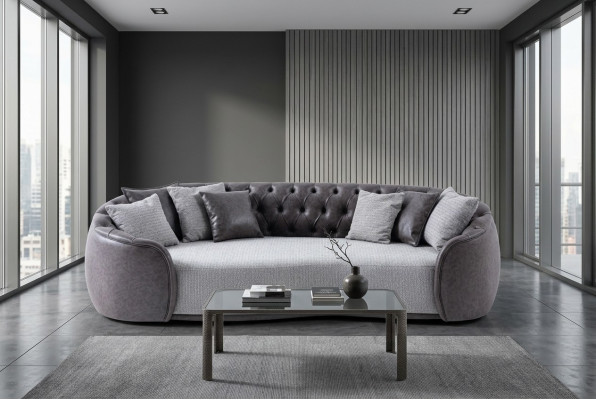 Ponadczasowa elegancja Sofa trzyosobowa Chesterfield 3 miejsce do siedzenia Sofa z szarej tkaniny Sofa tapicerowana materiałowo