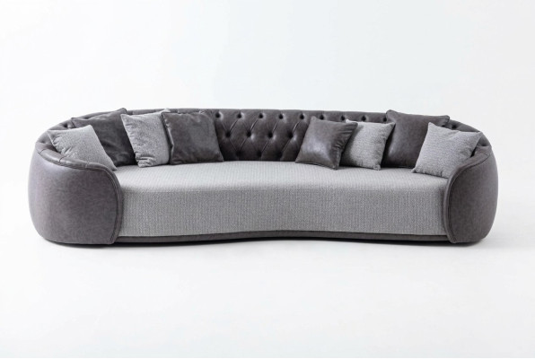 Sofa czteroosobowa Chesterfield 4 miejsce do siedzenia Sofa z szarej tkaniny Sofa tapicerowana z materiału
