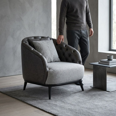 Design Fotel Single Seater 1 miejsce do siedzenia Tkanina Fotel Grey Design Chesterfield