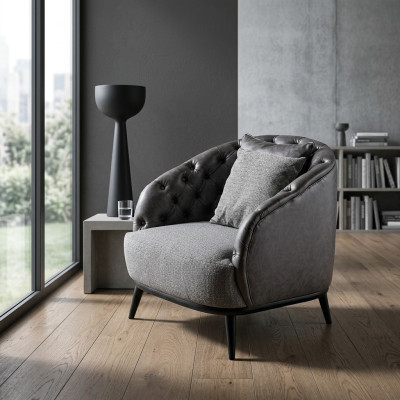 Design Fotel Single Seater 1 miejsce do siedzenia Tkanina Fotel Grey Design Chesterfield