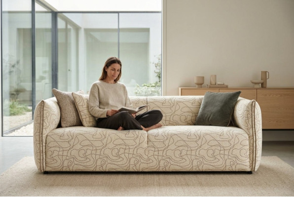 Sofa trzyosobowa 3 miejsce do siedzenia Sofa materiałowa w kolorze beżowym Materiał Nowoczesna sofa tapicerowana Nowość