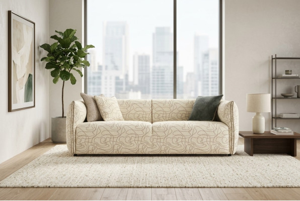 Sofa trzyosobowa 3 miejsce do siedzenia Sofa materiałowa w kolorze beżowym Materiał Nowoczesna sofa tapicerowana Nowość