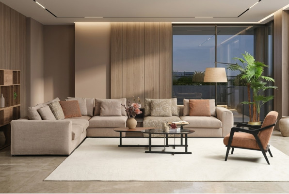 Narożnikowa kanapa L Shape Large Żywy krajobraz Sofa Beżowa Nowoczesna Sofa Tapicerowana
