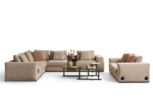 Narożnikowa kanapa L Shape Large Żywy krajobraz Sofa Beżowa Nowoczesna Sofa Tapicerowana