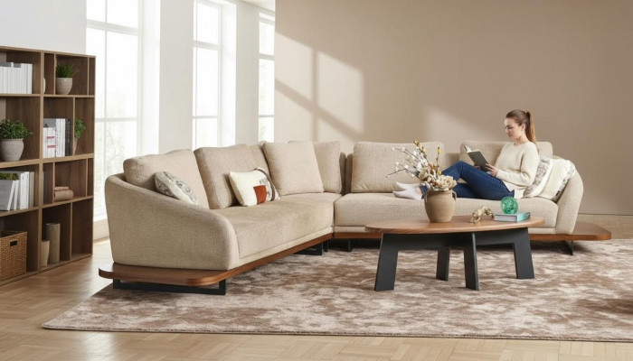 Sofa tapicerowana Narożnikowa kanapa Sofa w kształcie litery L Żywy krajobraz Sofas Beige Modern