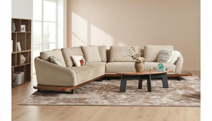 Sofa tapicerowana Narożnikowa kanapa Sofa w kształcie litery L Żywy krajobraz Sofas Beige Modern