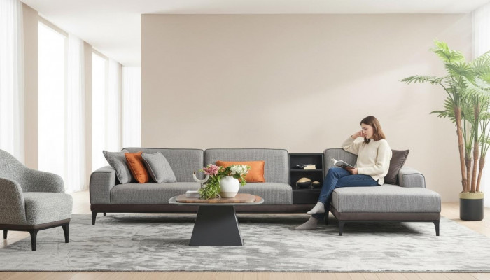 Żywy krajobraz Narożnikowa kanapa Kanapa Duża Sofa w kształcie litery L Szara Nowoczesna sofa tapicerowana