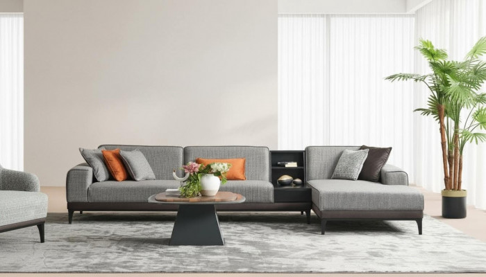 Żywy krajobraz Narożnikowa kanapa Kanapa Duża Sofa w kształcie litery L Szara Nowoczesna sofa tapicerowana