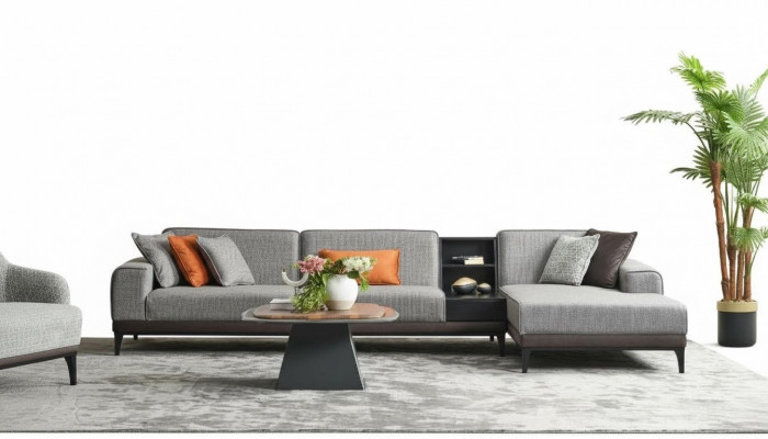 Żywy krajobraz Narożnikowa kanapa Kanapa Duża Sofa w kształcie litery L Szara Nowoczesna sofa tapicerowana